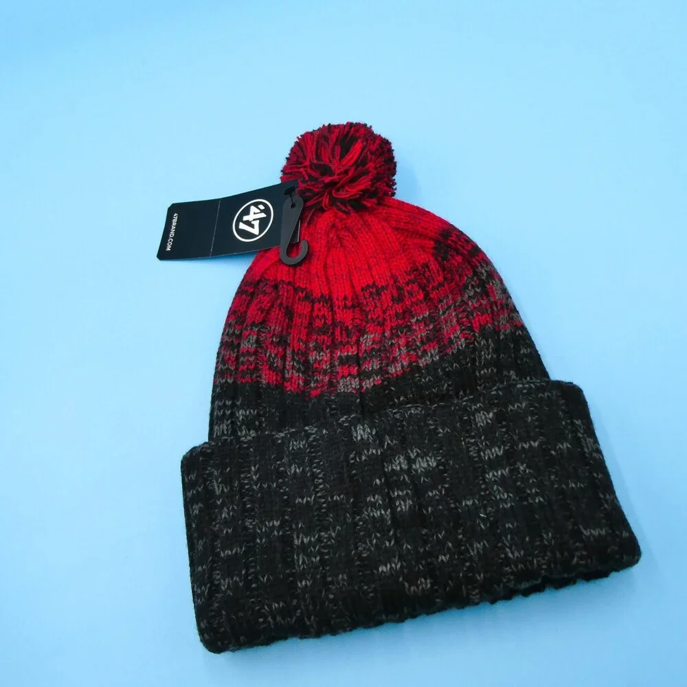 '47 Brand Chicago Bulls Winter Hat Mens Black Red Knit Acrylic Beanie NBA‎ Pom